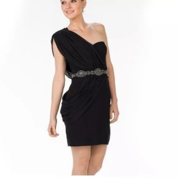 New PEARL Georgina Chapman by MARCHESA Black One Shoulder Cocktail NWT - Picture 3 of 8